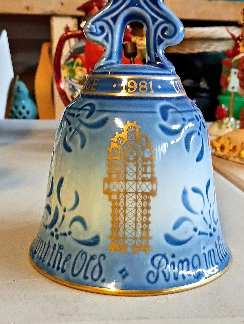 B&G 9681 Blue White Ceramic Bell 1981